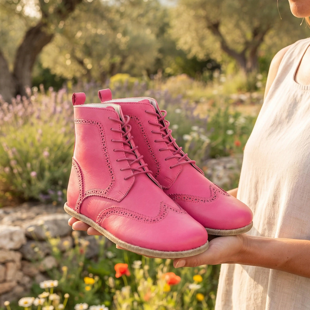 Smooth Barefoot Moccasin Boots Shoes – Classic Sole — Leather Sole – Fuscia