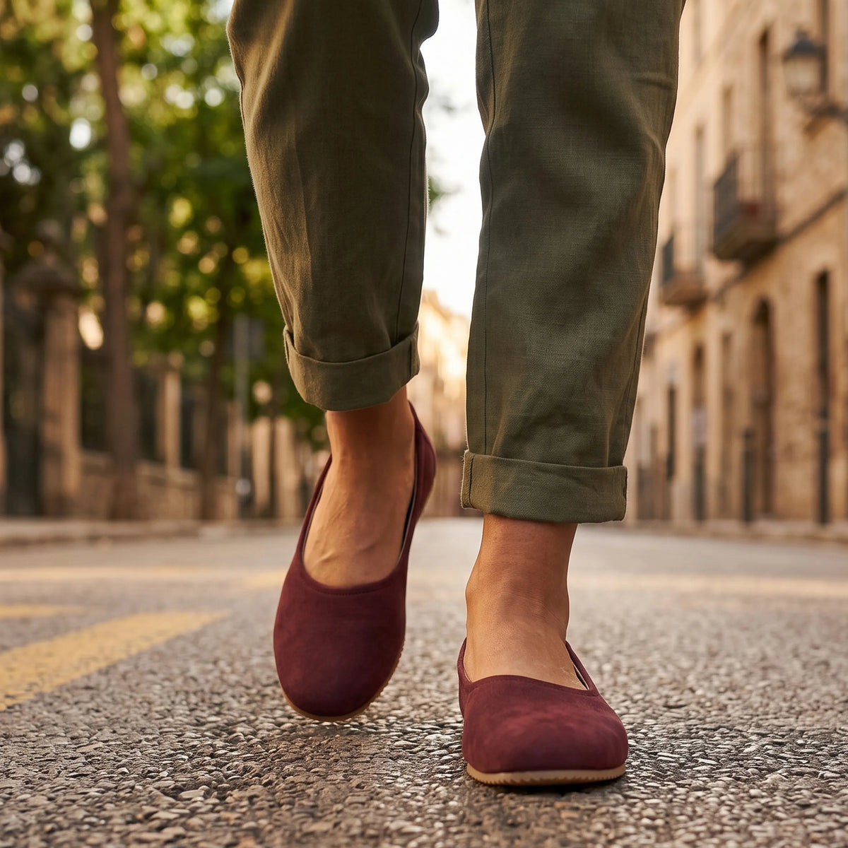 Nubuck Barefoot Ballet Shoes – Rubber Sole – Burgundy