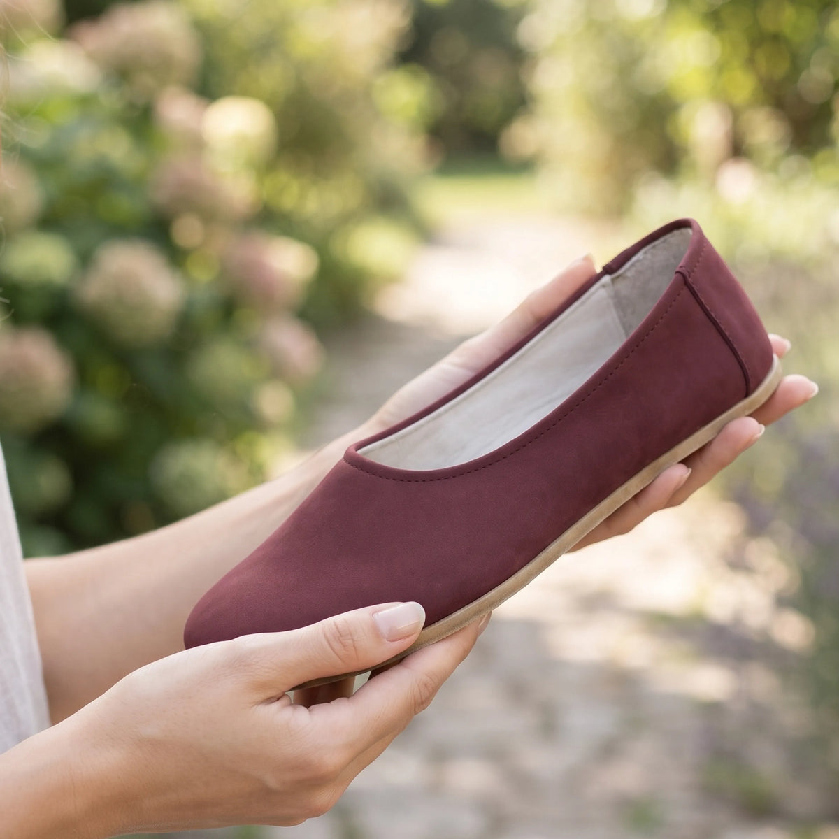 Nubuck Barefoot Ballet Shoes – Classic Sole — Leather Sole – Burgundy
