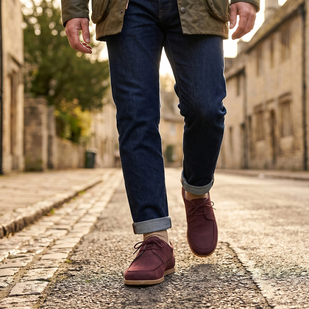 Nubuck Barefoot Laces Penny Loafer Shoes – Classic Sole — Leather Sole – Burgundy