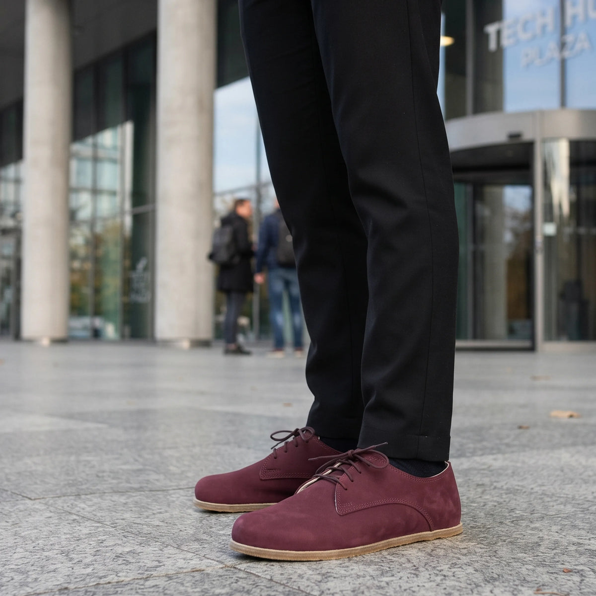 Nubuck Barefoot Oxford Shoes – Classic Sole — Leather Sole – Burgundy
