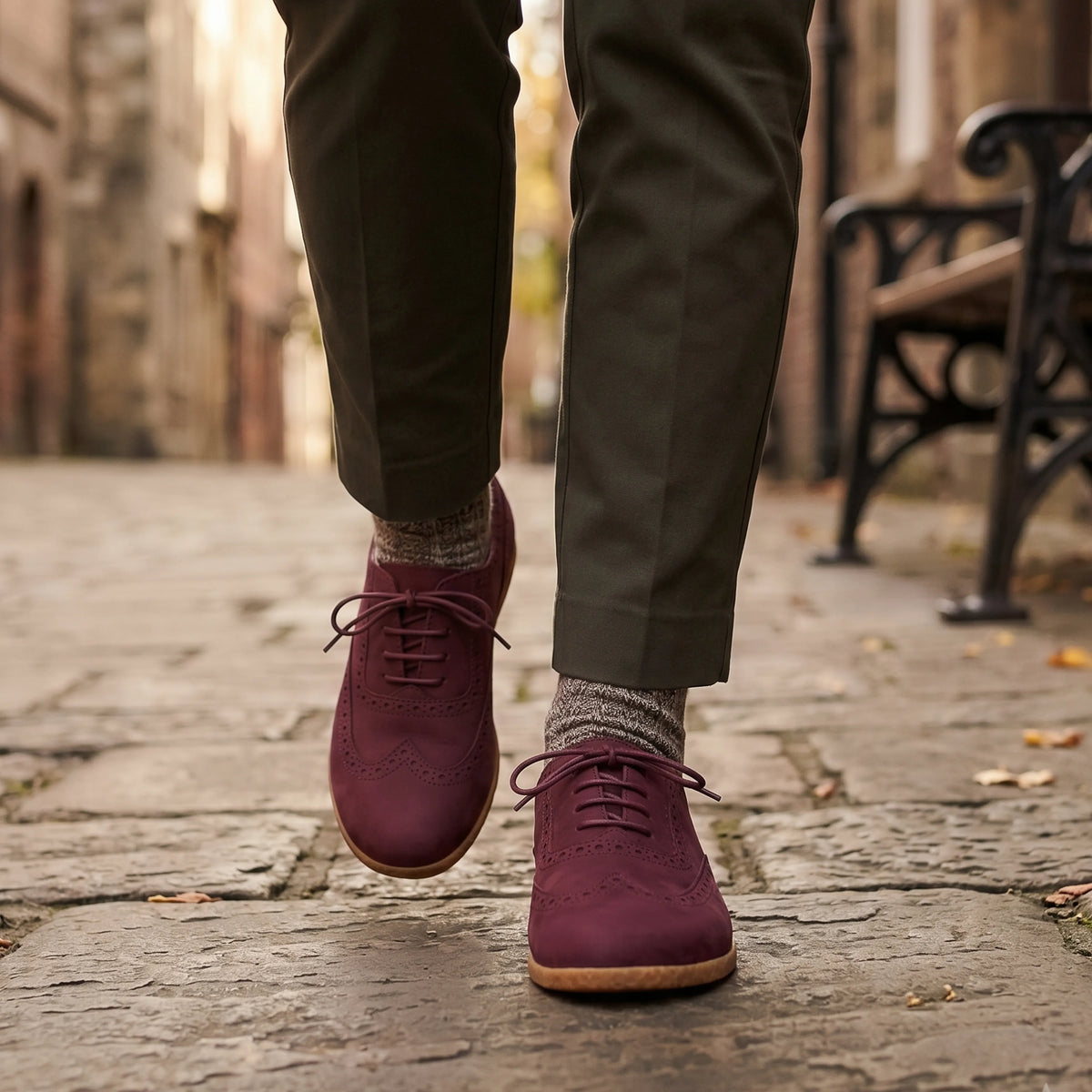 Nubuck Barefoot Moccasin Shoes – Classic Sole — Leather Sole – Burgundy