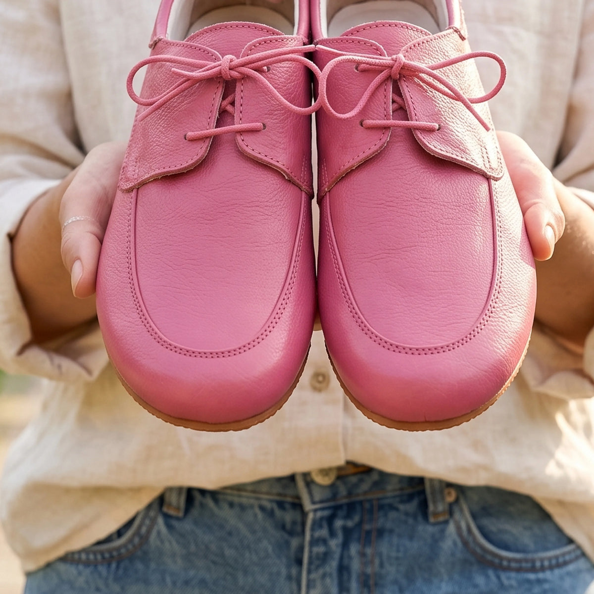 Smooth Barefoot Laces Penny Loafer Shoes – Rubber Sole – Fuscia