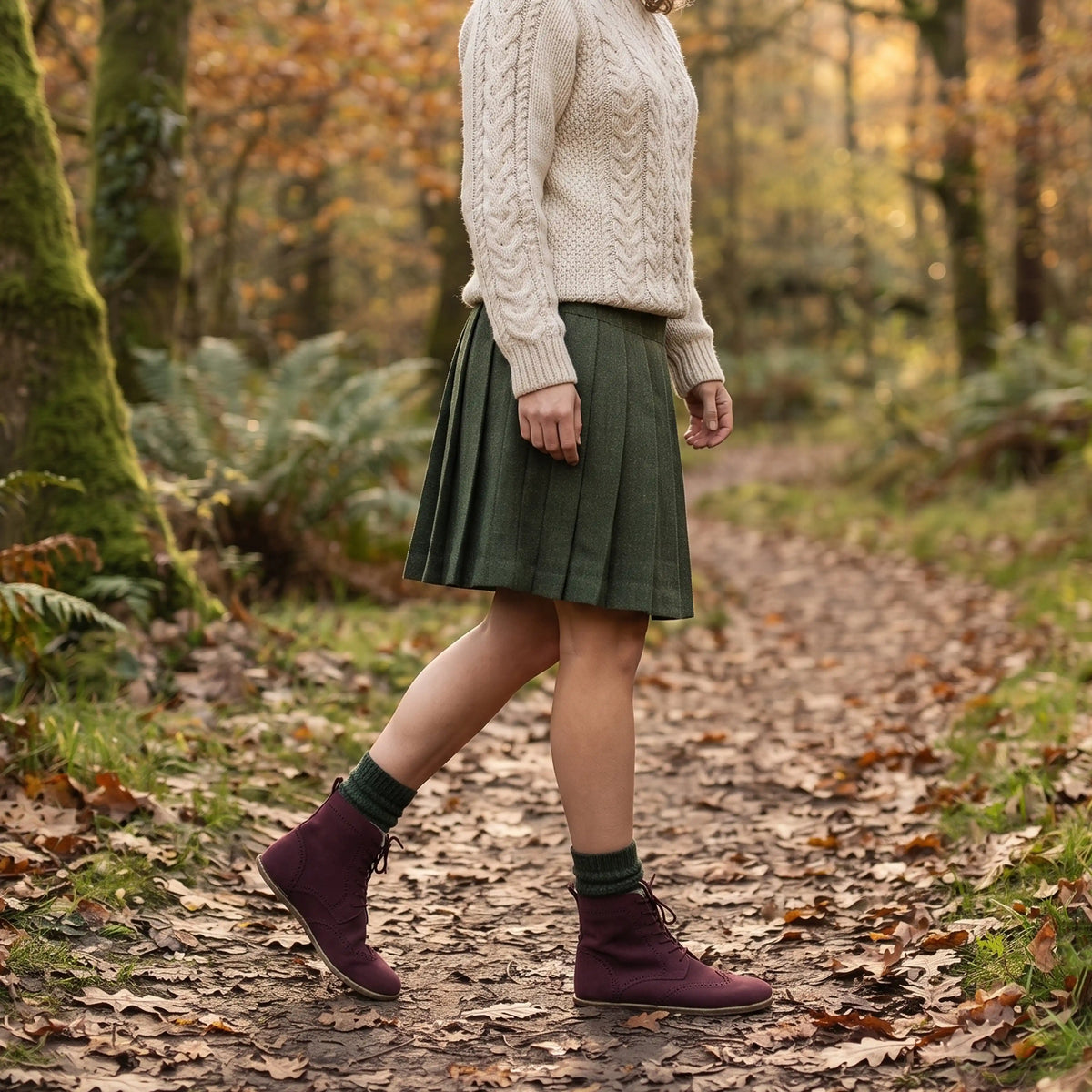Nubuck Barefoot Moccasin Boots Shoes – Classic Sole — Leather Sole – Burgundy