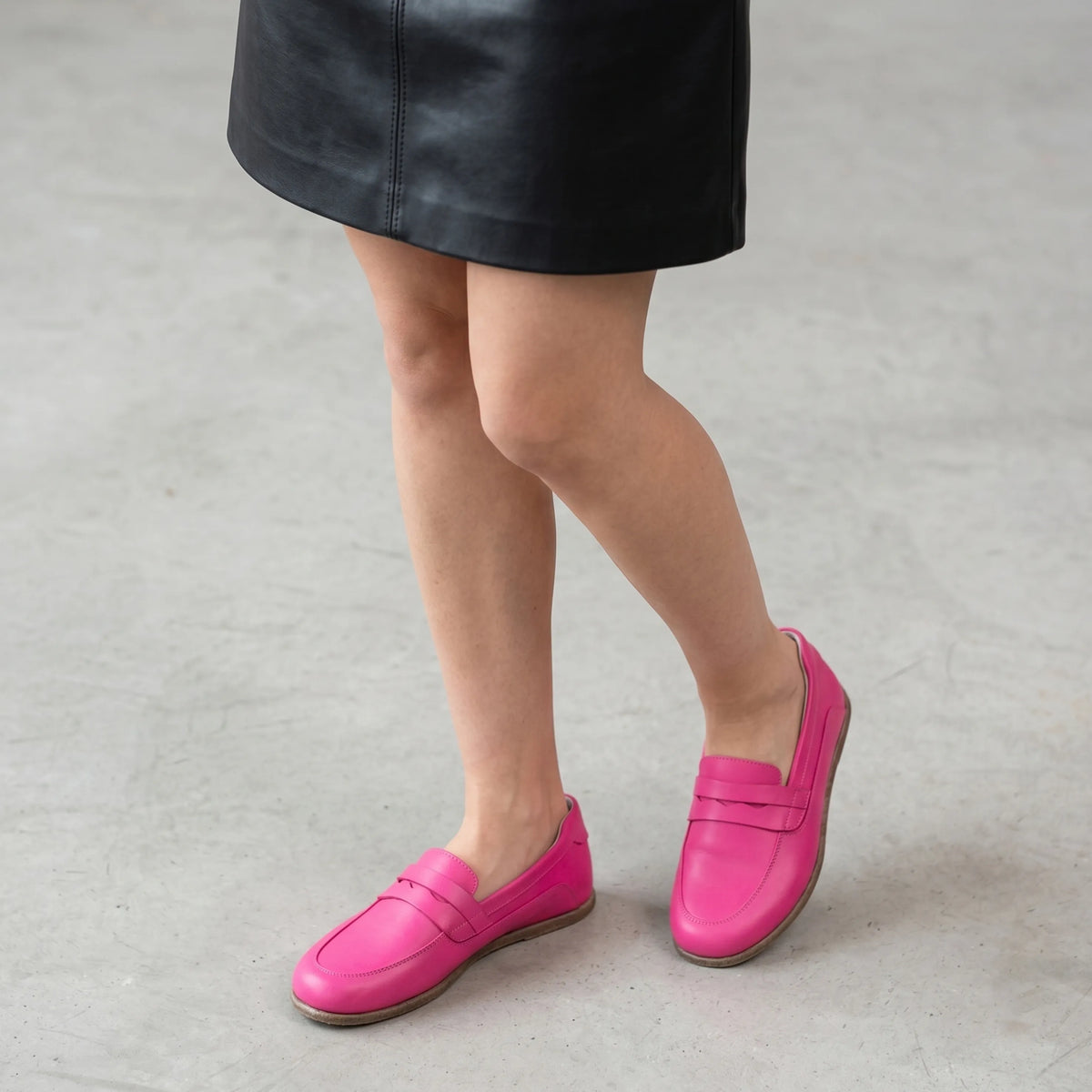 Smooth Barefoot Penny Loafer Shoes – Classic Sole — Leather Sole – Fuscia