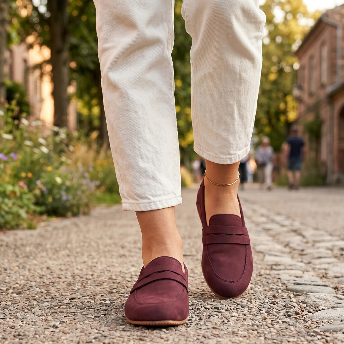 Nubuck Barefoot Penny Loafer Shoes – Rubber Sole – Burgundy