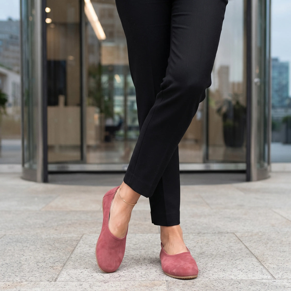 Suede Barefoot Ballet Shoes – Rubber Sole – Candy Pink
