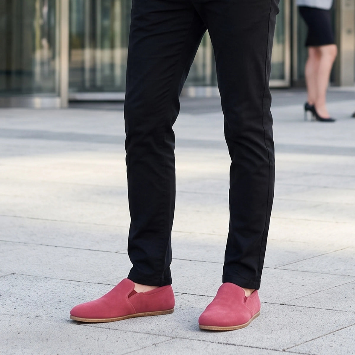 Suede Barefoot Slip-On Shoes – Classic Sole — Leather Sole – Candy Pink