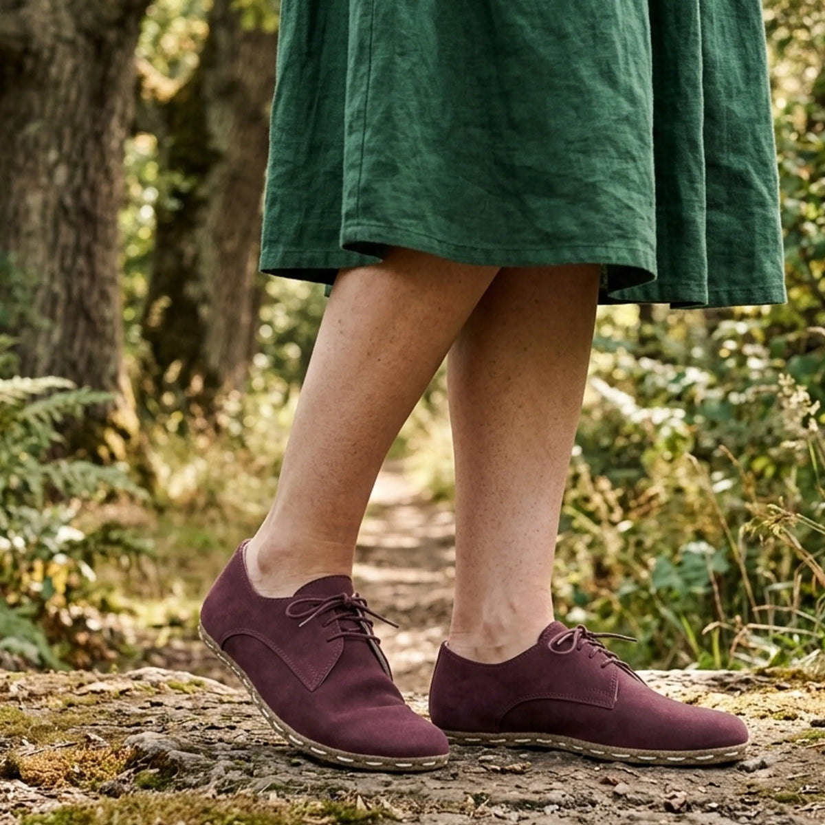 Nubuck Barefoot Oxford Shoes — Leather Sole – Burgundy