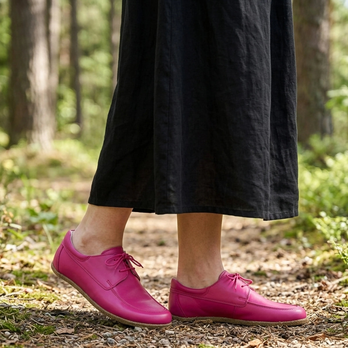 Smooth Barefoot Laces Penny Loafer Shoes – Classic Sole — Leather Sole – Fuscia