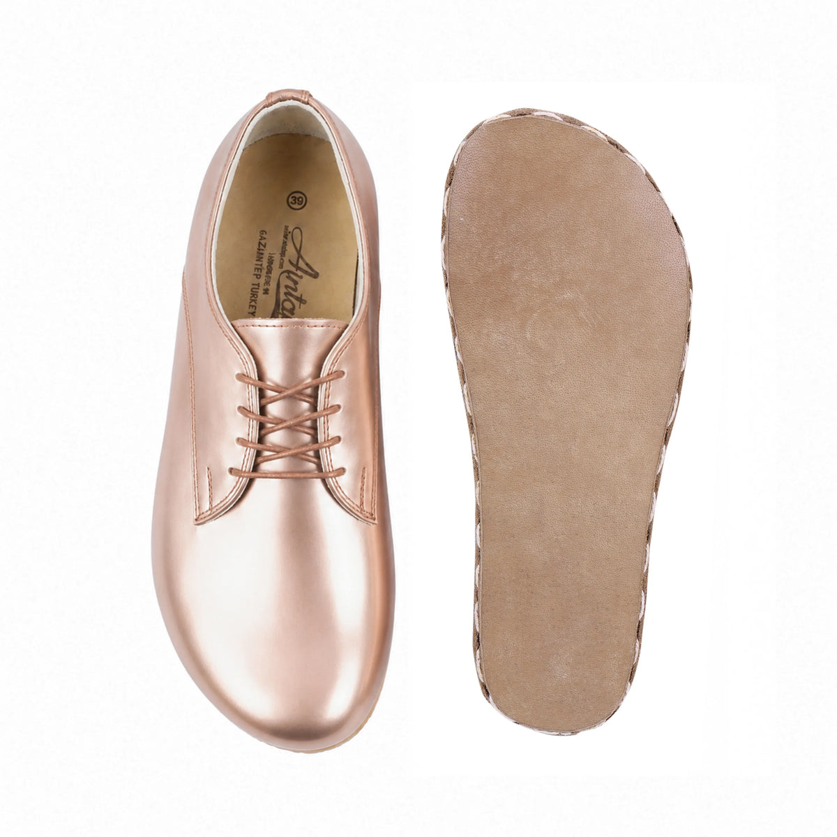 Bright Barefoot Oxford Shoes — Leather Sole – Rose Gold