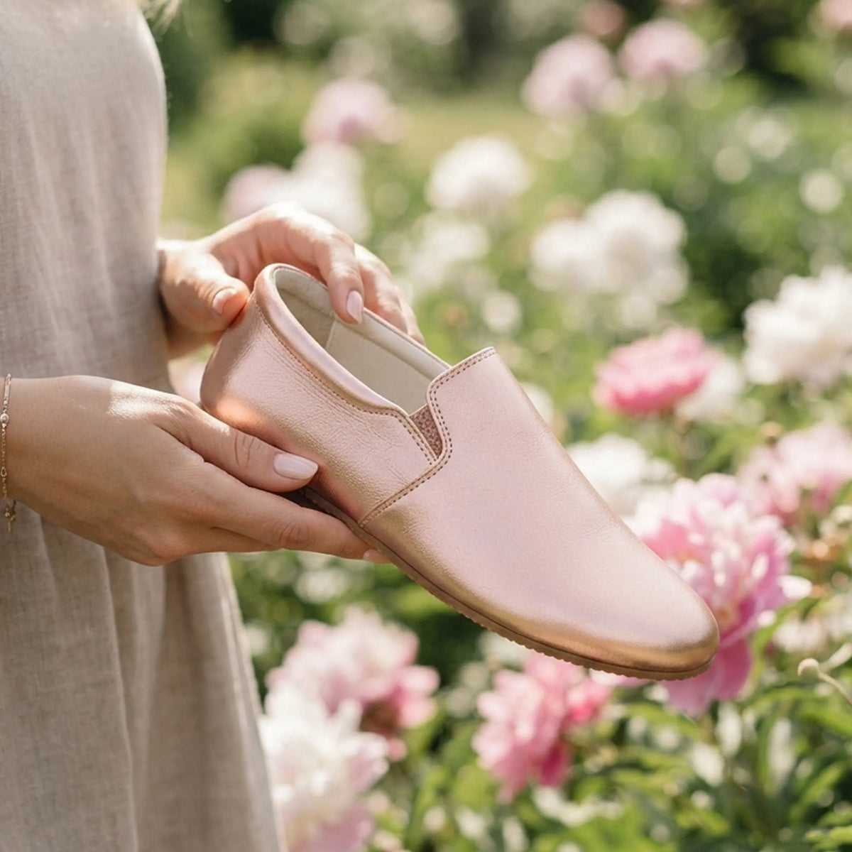 Bright Barefoot Slip-On Shoes – Rubber Sole – Rose Gold