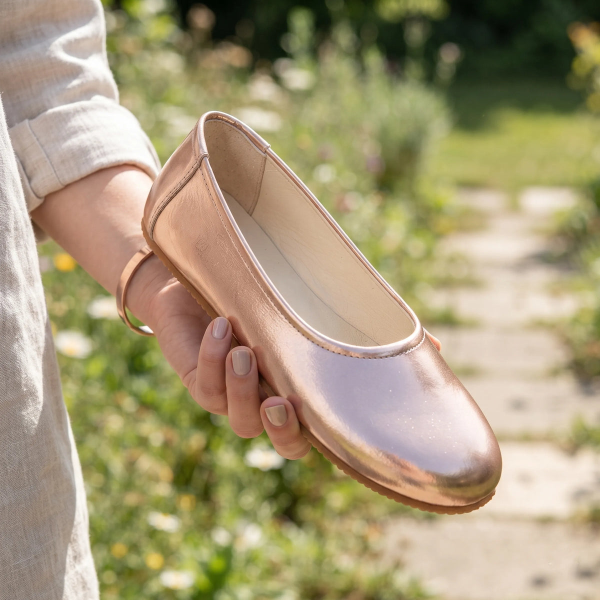 Bright Barefoot Ballet Shoes – Rubber Sole - Rose Gold