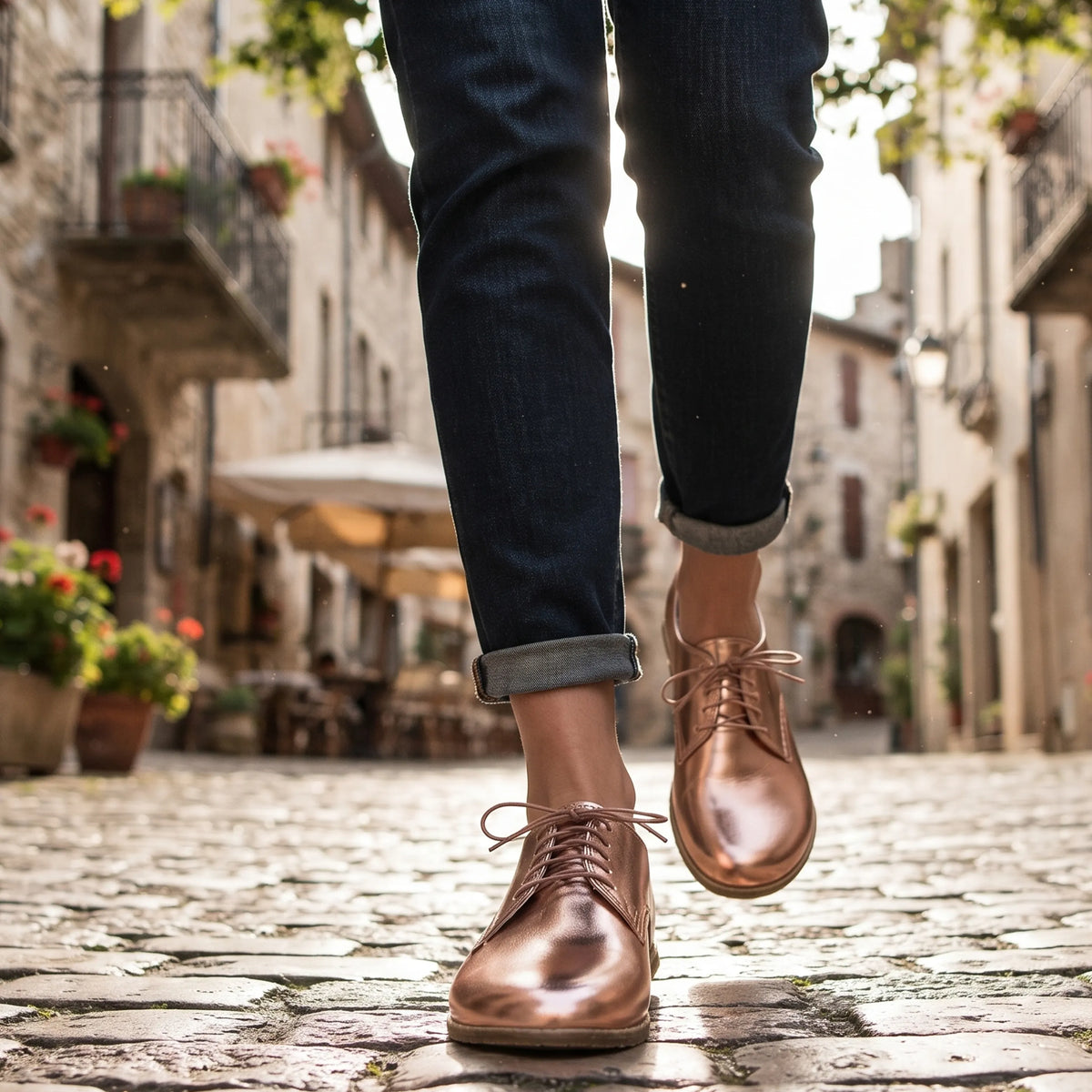 Bright Barefoot Oxford Shoes – Classic Sole — Leather Sole – Rose Gold