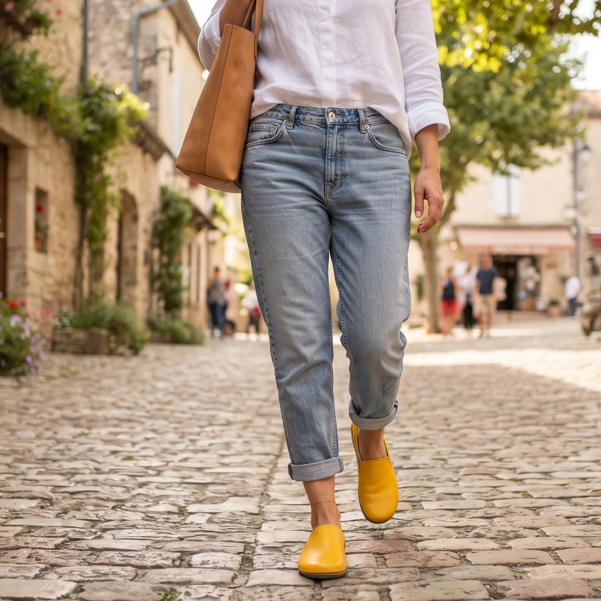 Smooth Barefoot Slip-On Shoes – Classic Sole — Leather Sole – Yellow
