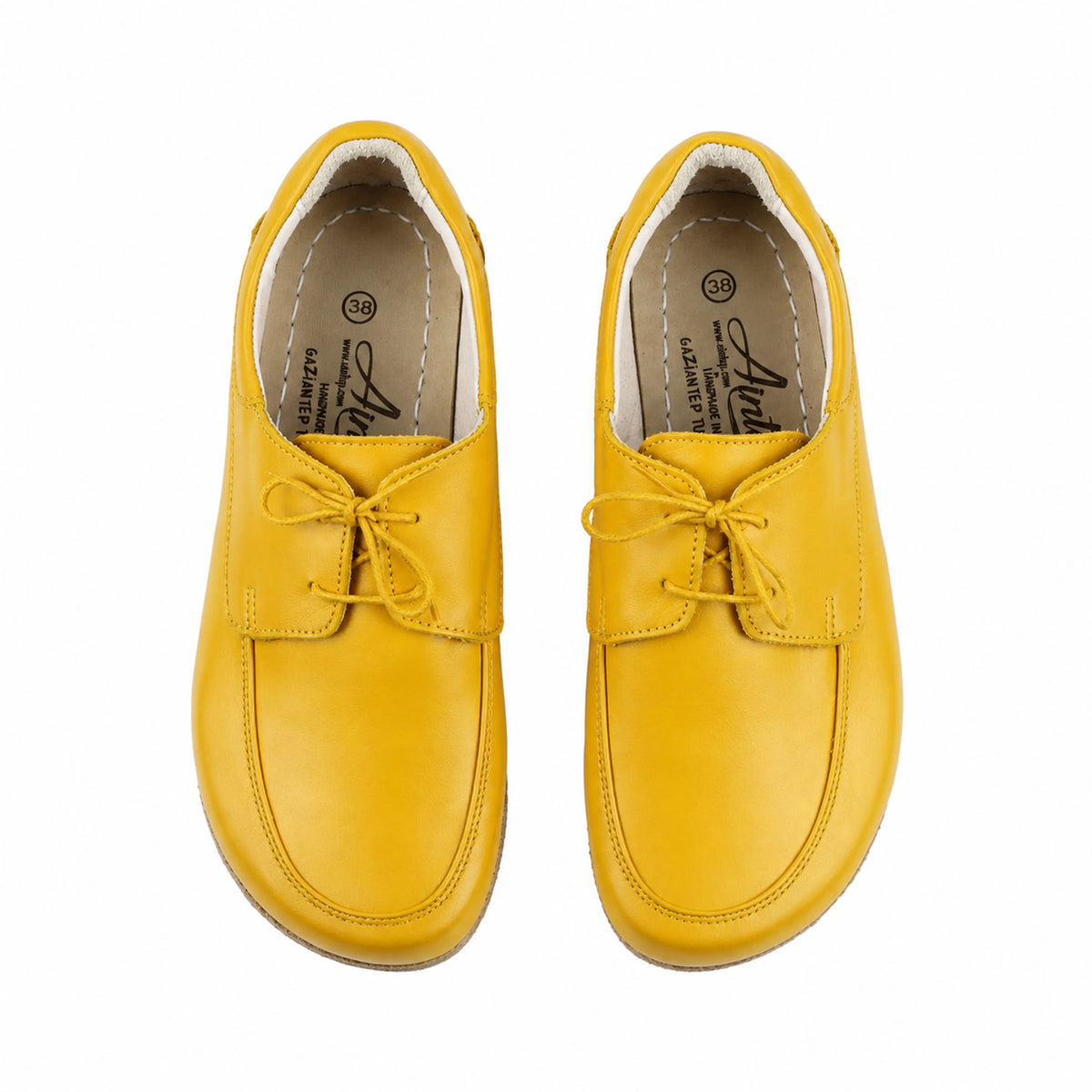 Smooth Barefoot Laces Penny Loafer Shoes – Classic Sole — Leather Sole – Yellow