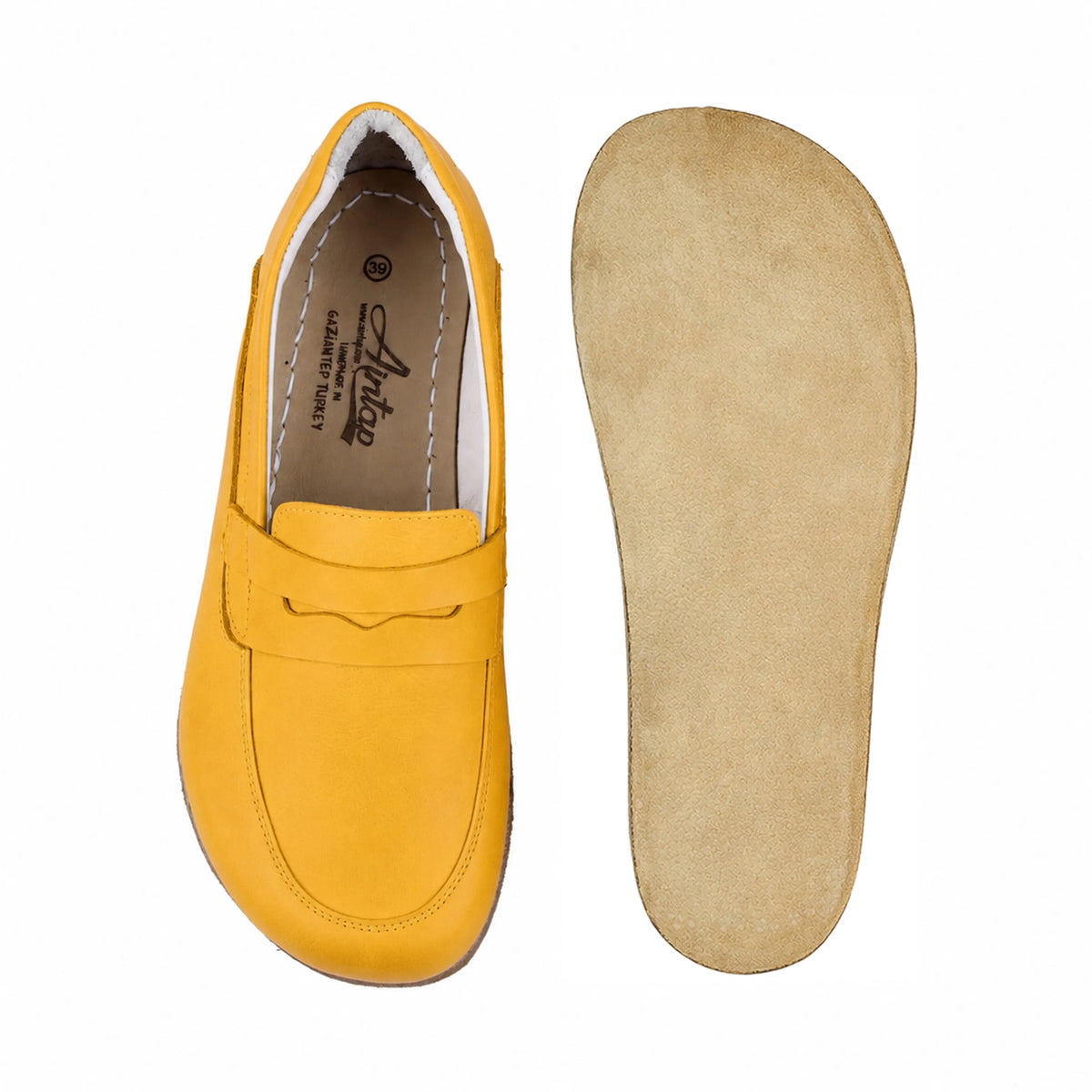 Smooth Barefoot Penny Loafer Shoes – Classic Sole — Leather Sole – Yellow