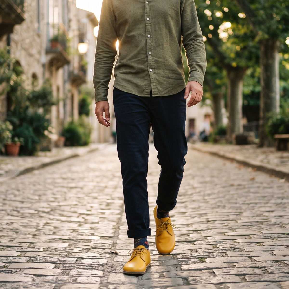 Smooth Barefoot Oxford Shoes – Classic Sole — Leather Sole – Yellow
