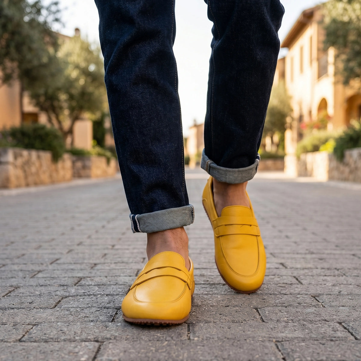 Smooth Barefoot Penny Loafer Shoes – Rubber Sole – Yellow