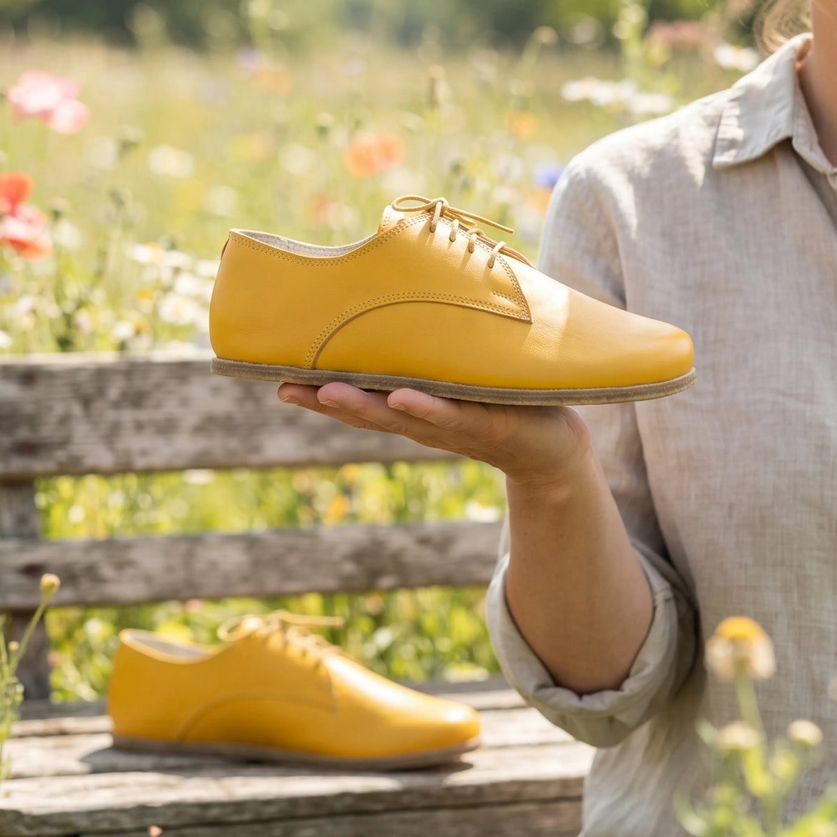 Smooth Barefoot Oxford Shoes — Leather Sole – Yellow