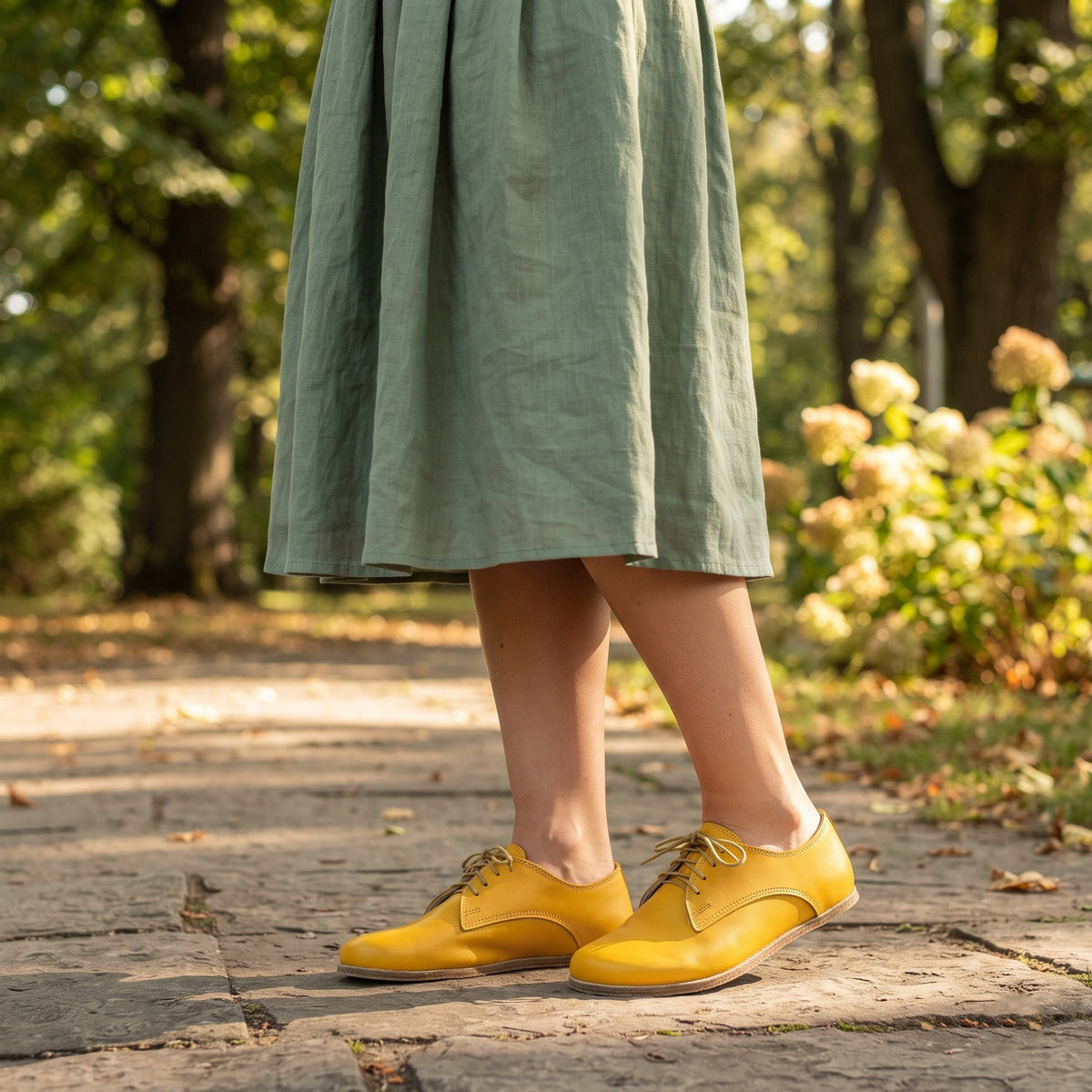 Smooth Barefoot Oxford Shoes – Classic Sole — Leather Sole – Yellow