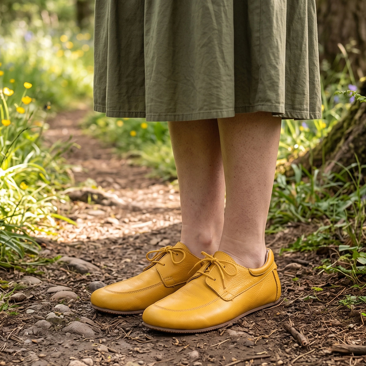 Smooth Barefoot Laces Penny Loafer Shoes – Rubber Sole – Yellow