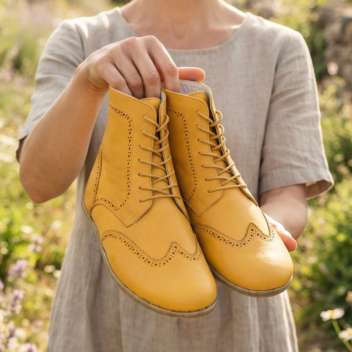 Smooth Barefoot Moccasin Boots Shoes – Classic Sole — Leather Sole – Yellow