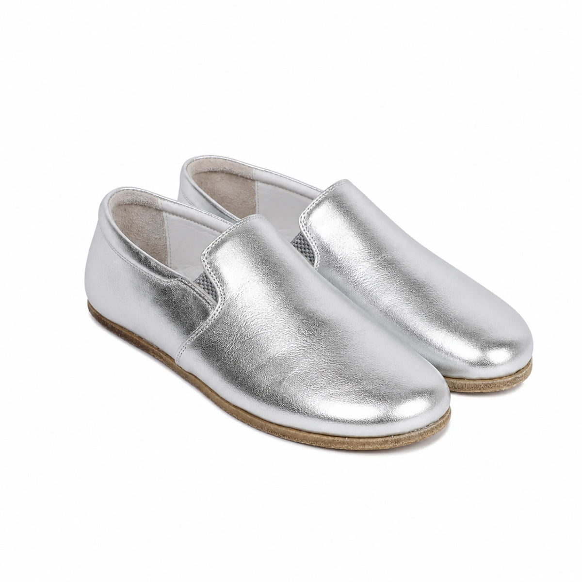 Bright Barefoot Slip-On Shoes – Classic Sole — Leather Sole – Silver