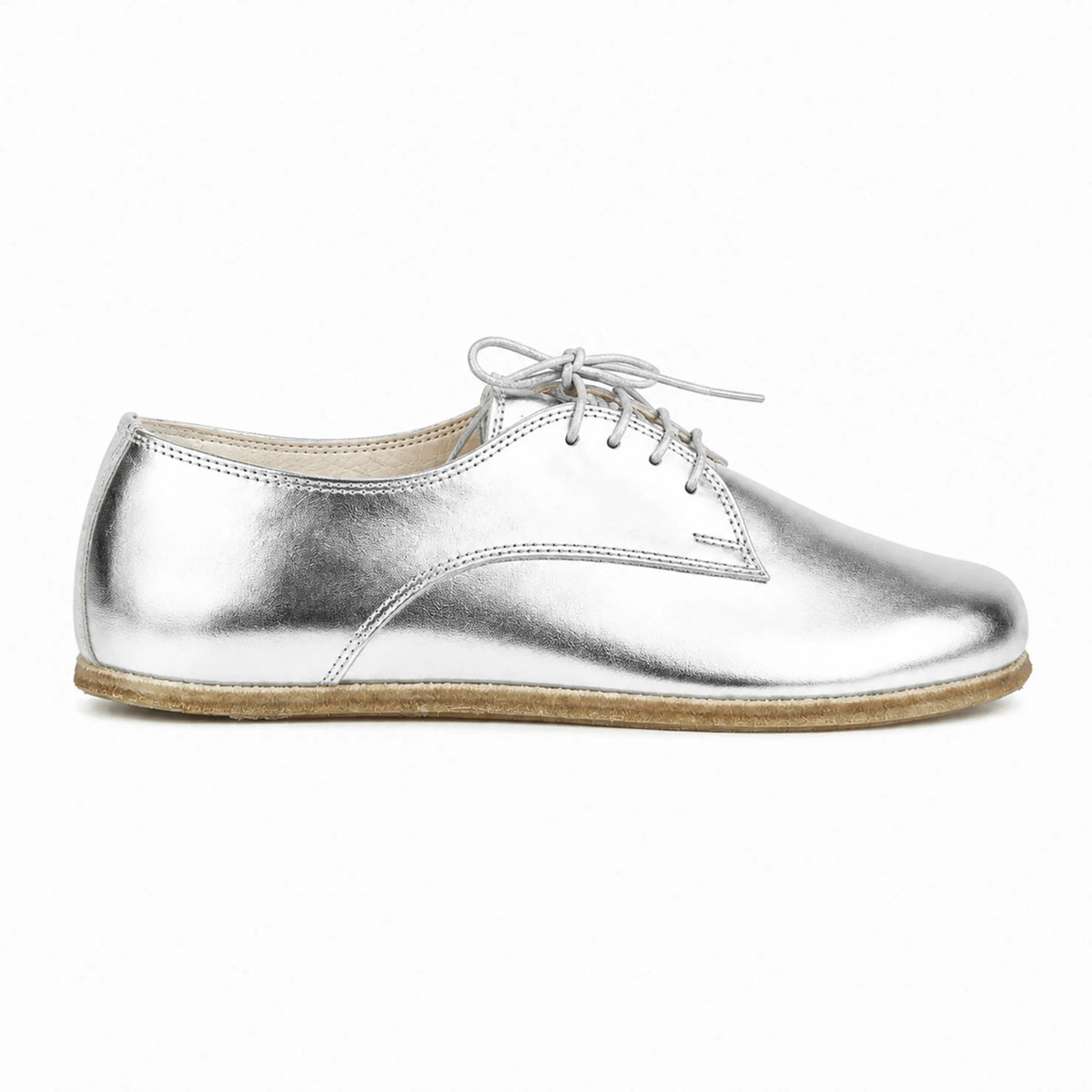 Bright Barefoot Oxford Shoes – Classic Sole — Leather Sole – Silver