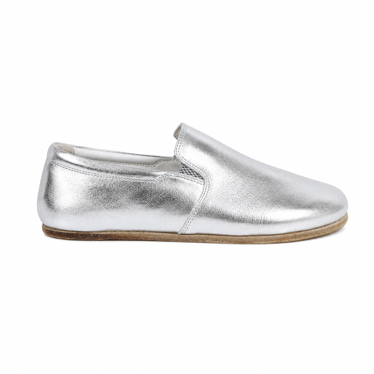 Bright Barefoot Slip-On Shoes – Classic Sole — Leather Sole – Silver