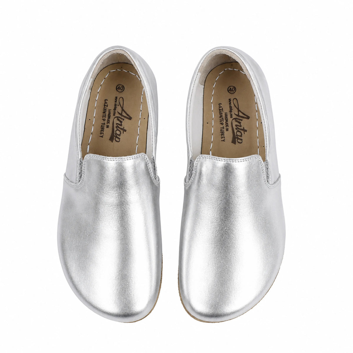 Bright Barefoot Slip-On Shoes – Classic Sole — Leather Sole – Silver