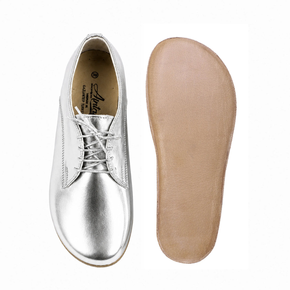 Bright Barefoot Oxford Shoes – Classic Sole — Leather Sole – Silver