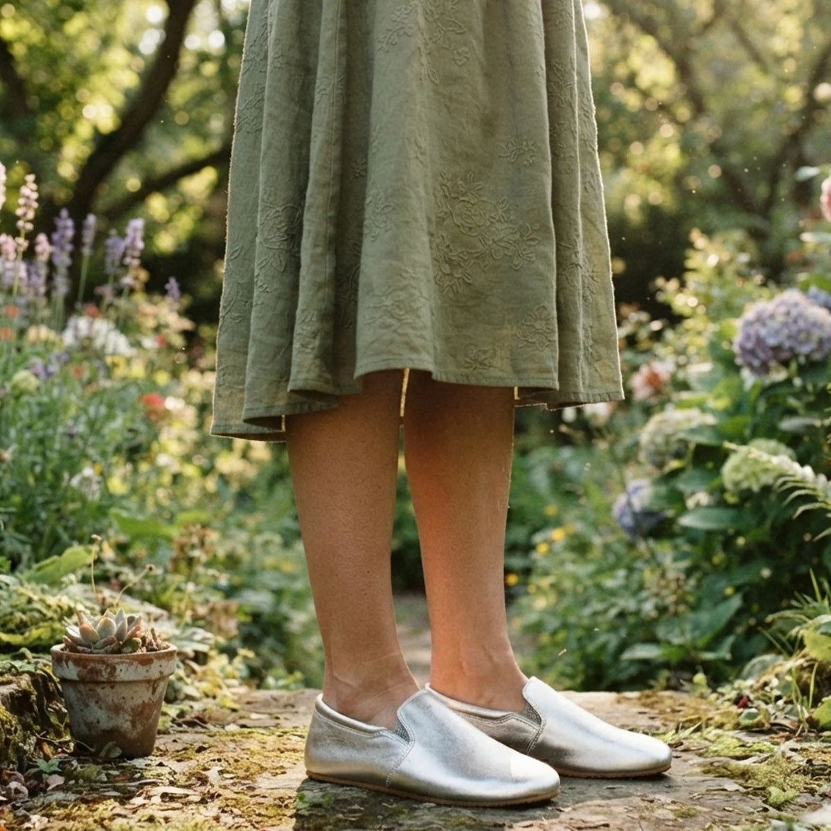 Bright Barefoot Slip-On Shoes – Rubber Sole – Silver