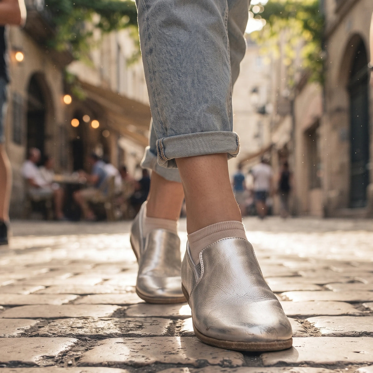 Bright Barefoot Slip-On Shoes – Classic Sole — Leather Sole – Silver
