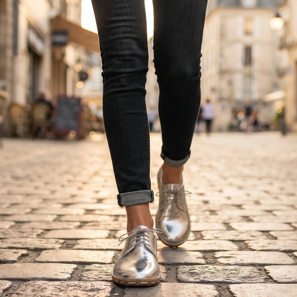Bright Barefoot Oxford Shoes — Leather Sole – Silver