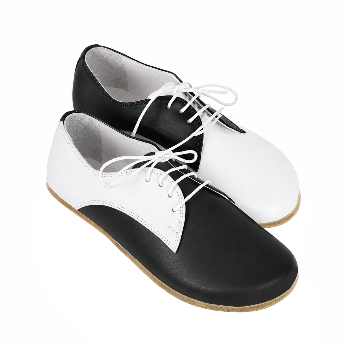 Smooth Barefoot Oxford Shoes – Classic Sole — Leather Sole – White-black