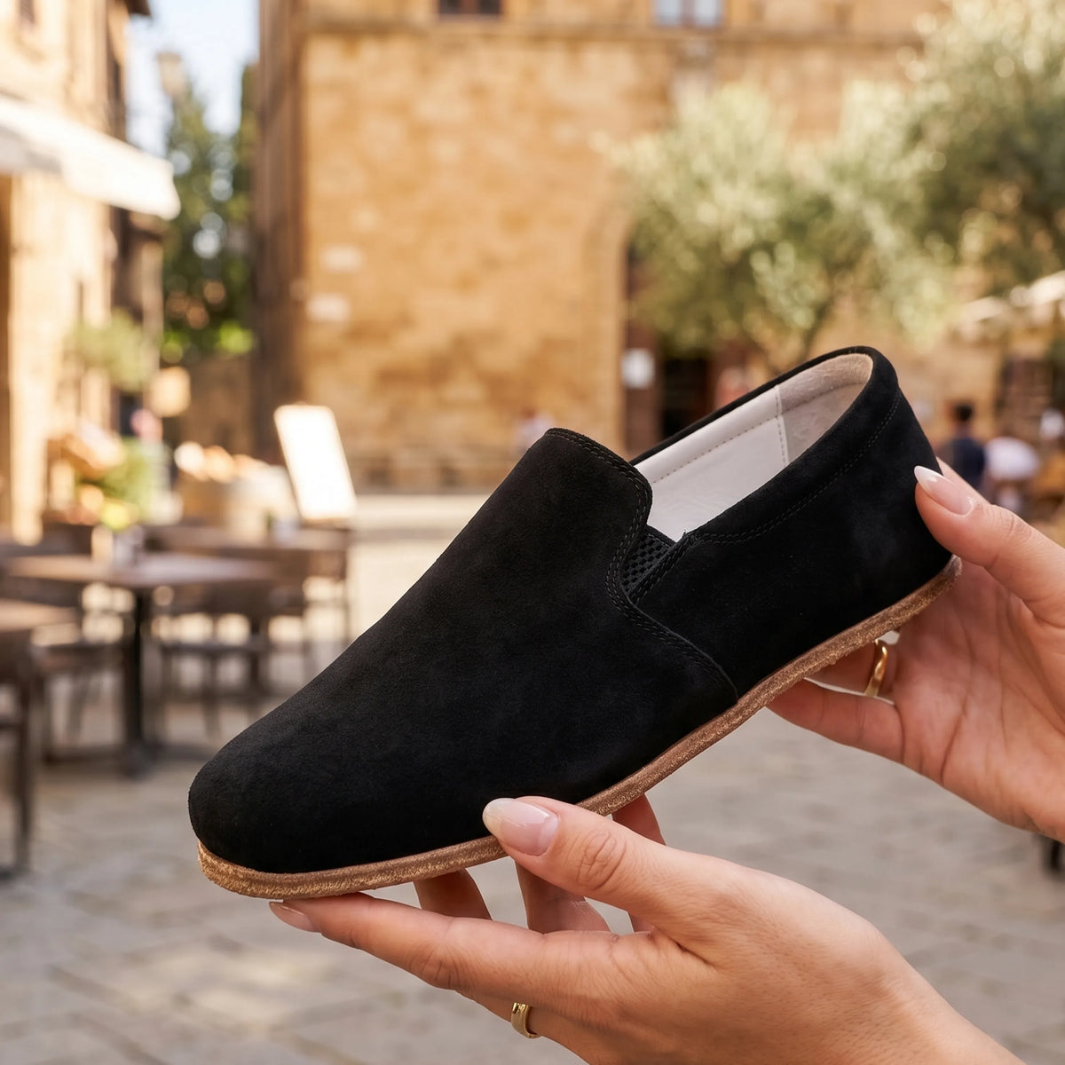 Suede Barefoot Slip-On Shoes – Classic Sole — Leather Sole – Black