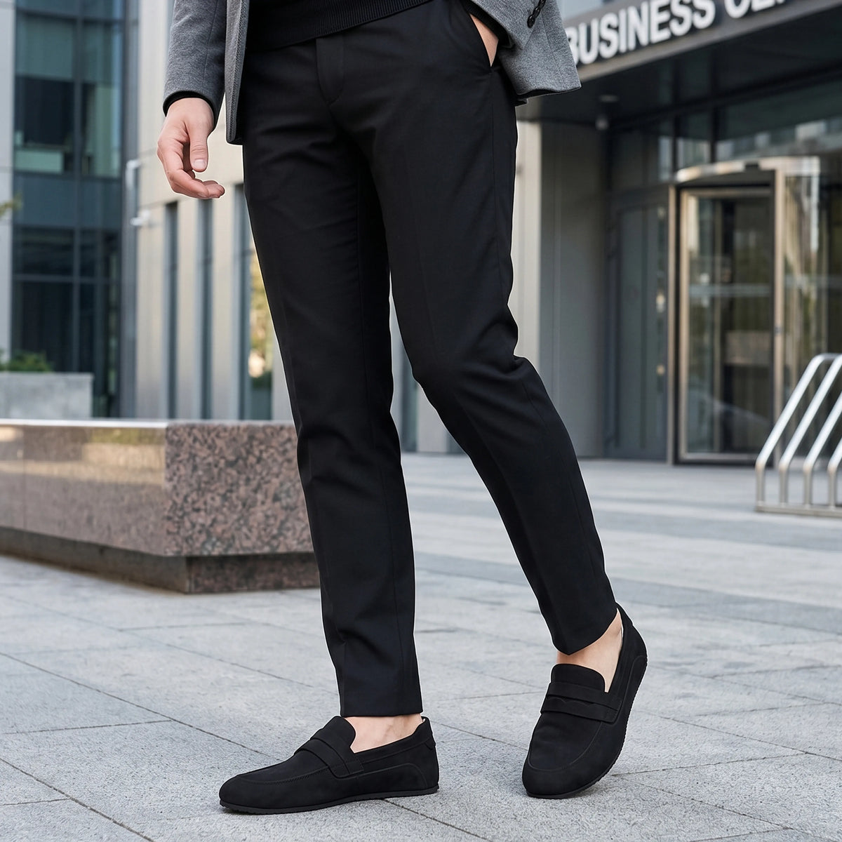 Nubuck Barefoot Penny Loafer Shoes – Rubber Sole – Black