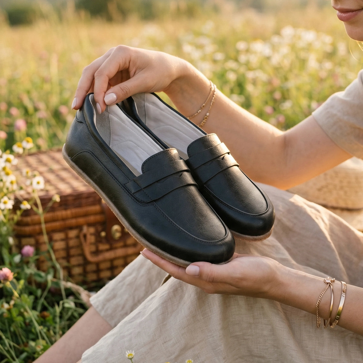 Crazy Barefoot Penny Loafer Shoes – Classic Sole — Leather Sole – Black