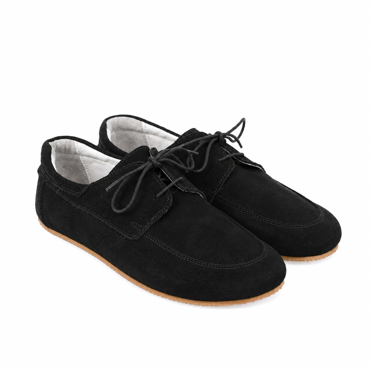 Suede Barefoot Laces Penny Loafer Shoes – Rubber Sole – Black