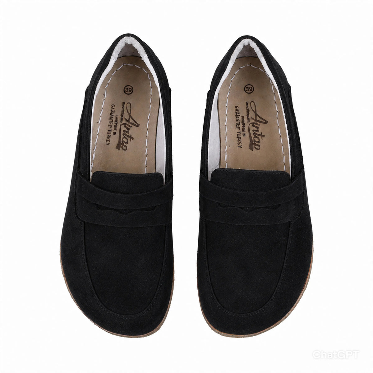 Suede Barefoot Penny Loafer Shoes – Classic Sole — Leather Sole – Black