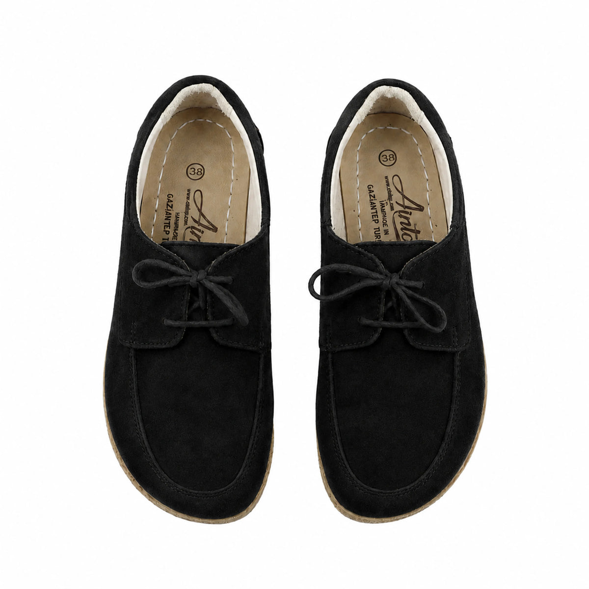 Suede Barefoot Laces Penny Loafer Shoes – Classic Sole — Leather Sole – Black