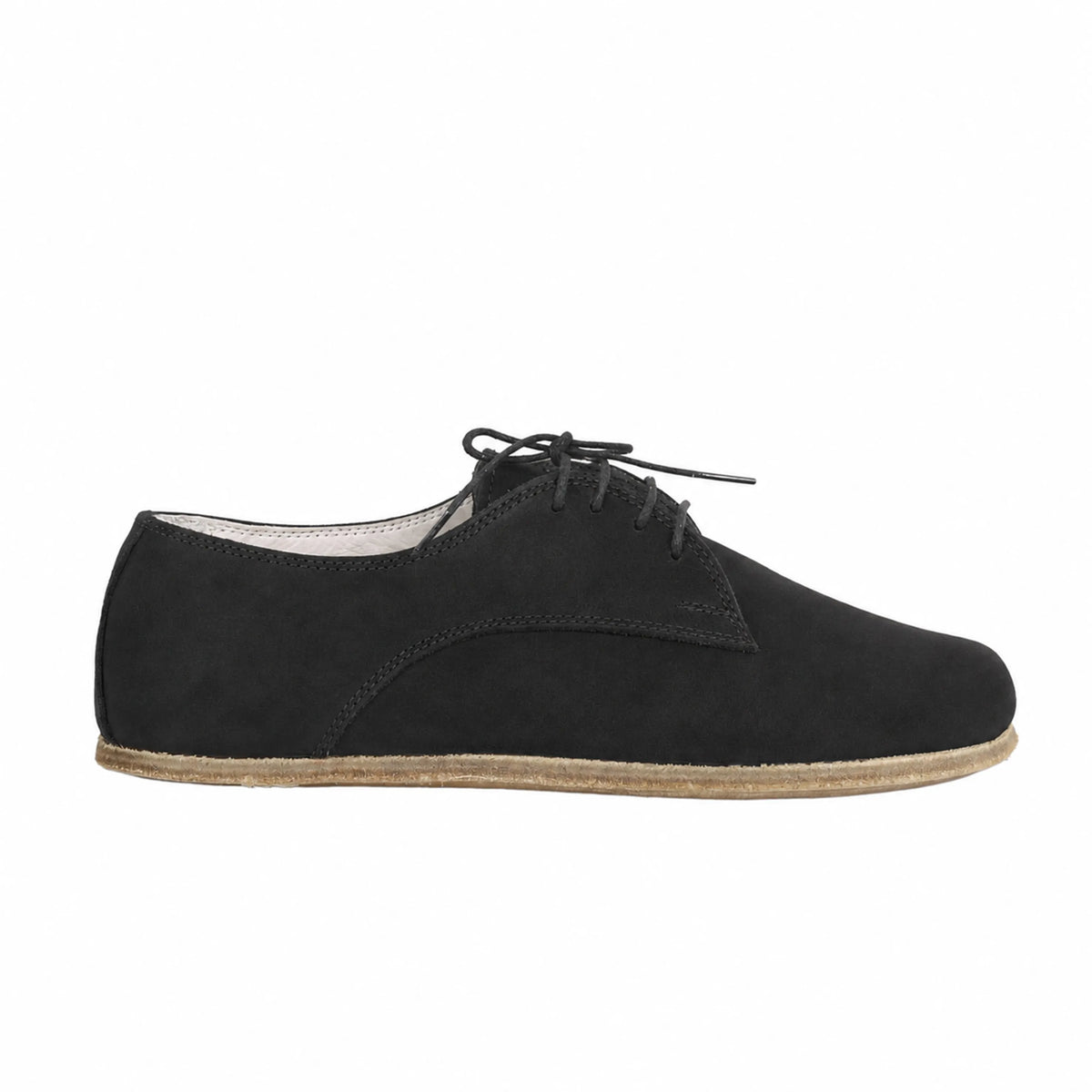 Nubuck Barefoot Oxford Shoes – Classic Sole — Leather Sole – Black