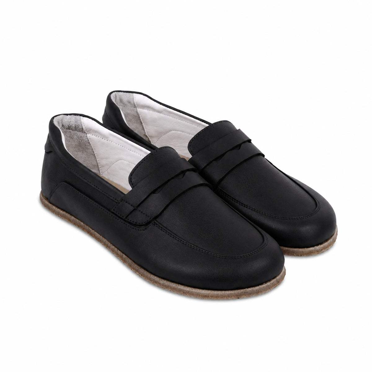 Smooth Barefoot Penny Loafer Shoes – Classic Sole — Leather Sole – Black