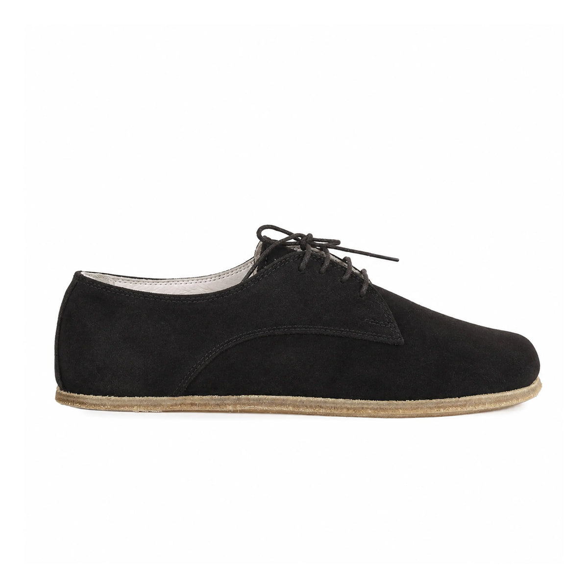 Suede Barefoot Oxford Shoes – Classic Sole — Leather Sole – Black