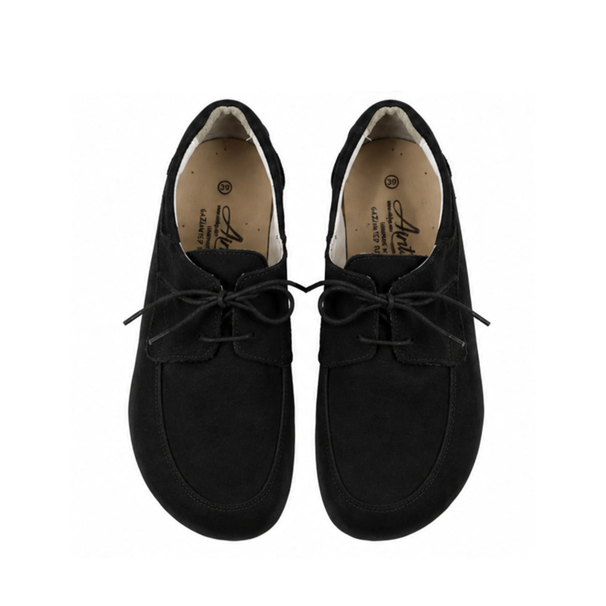 Nubuck Barefoot Laces Penny Loafer Shoes – Rubber Sole – Black