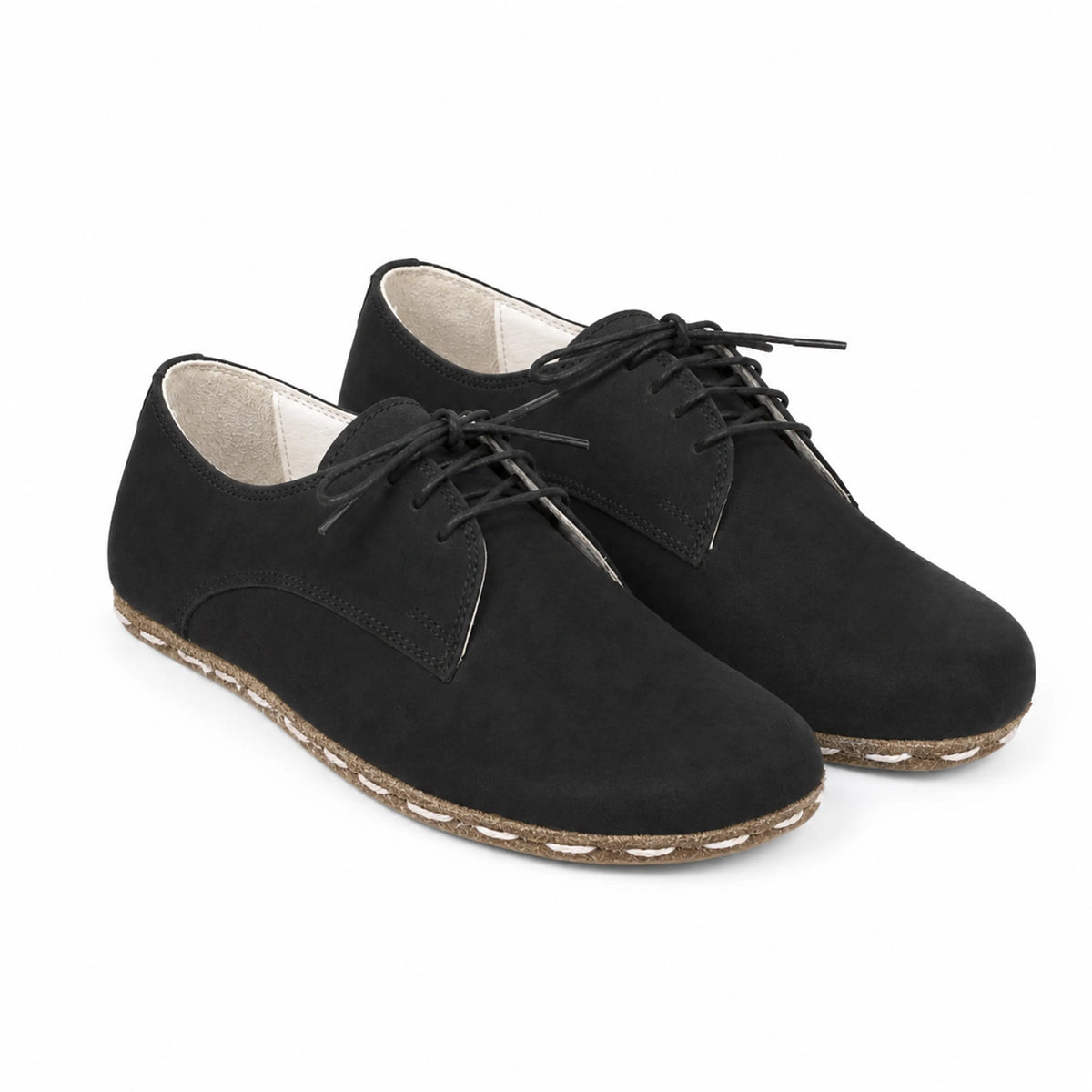 Nubuck Barefoot Oxford Shoes — Leather Sole – Black