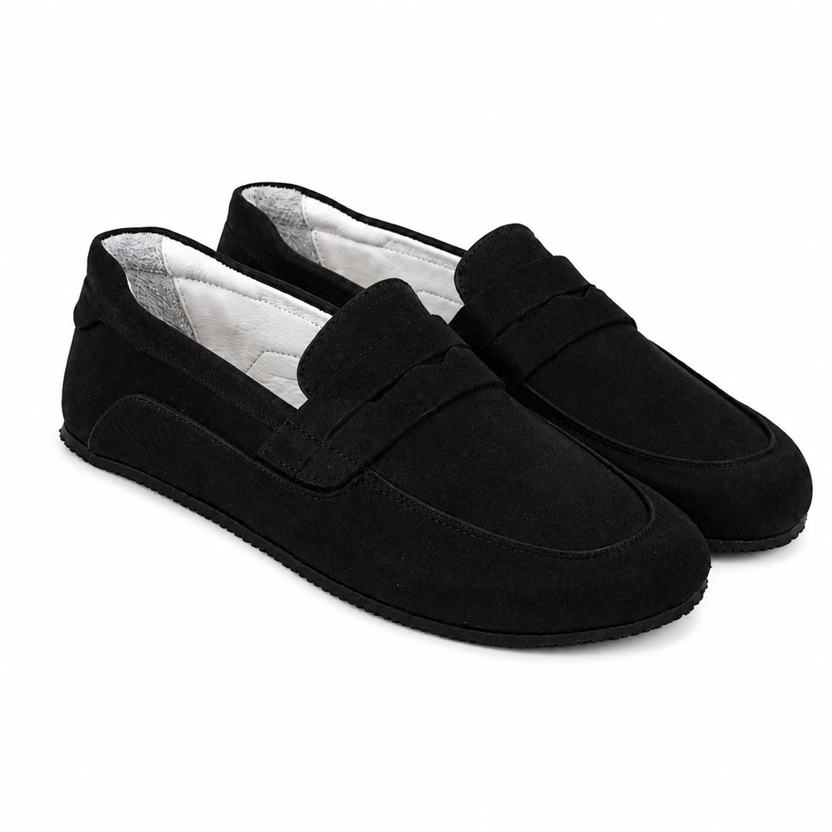 Suede Barefoot Penny Loafer Shoes – Rubber Sole – Black