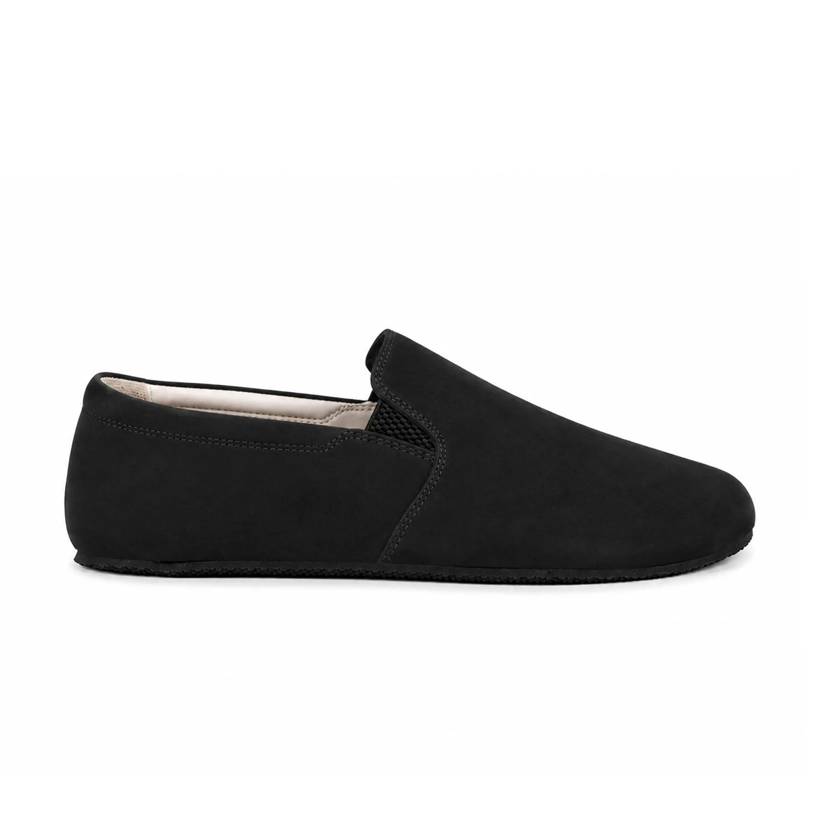 Nubuck Barefoot Slip-On Shoes – Rubber Sole – Black