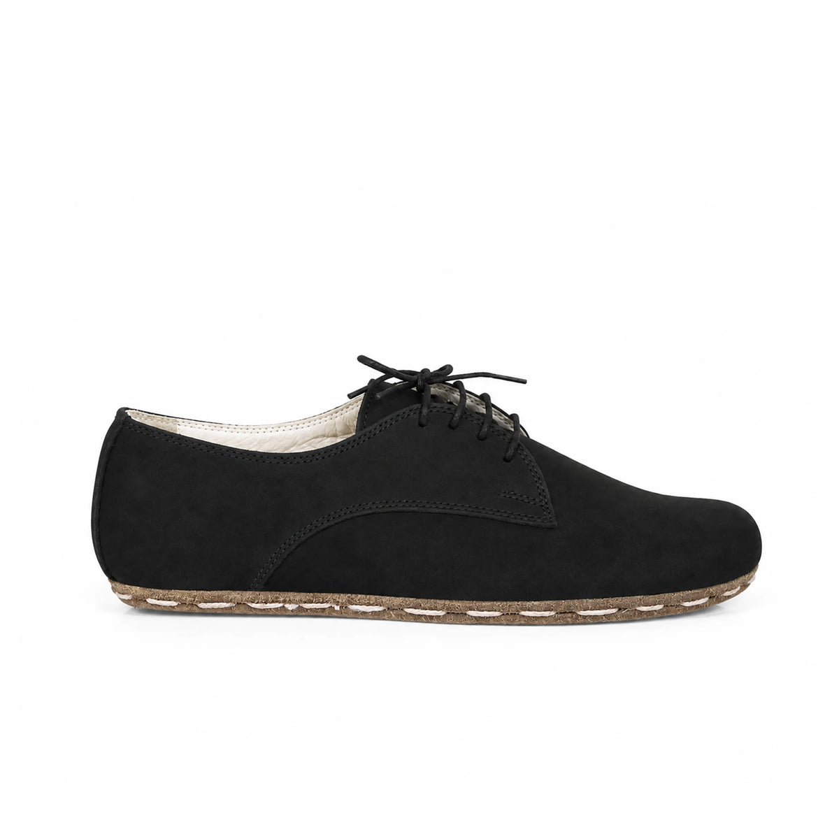 Nubuck Barefoot Oxford Shoes — Leather Sole – Black
